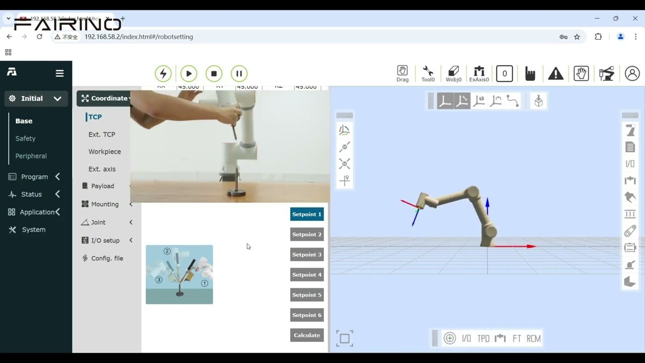 Kalibracja TCP narzędzia robota FAIRINO w WebApp.